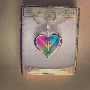 Glass Baron rainbow heart 24k gold heart necklace